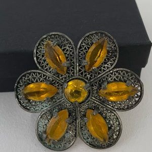 Solver and orange bead brooch